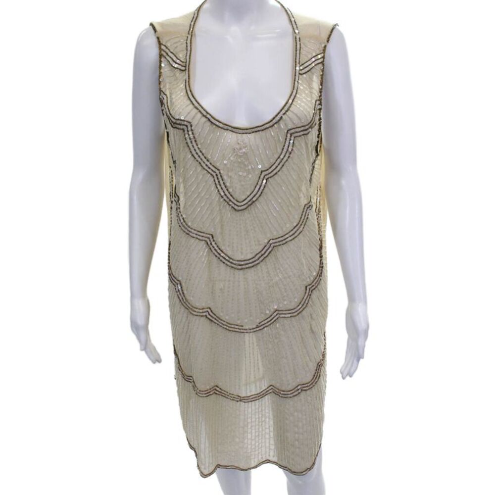 Sabine Women Shift Dress Ivory Sleeveless Scoop Neck Polyester Size L